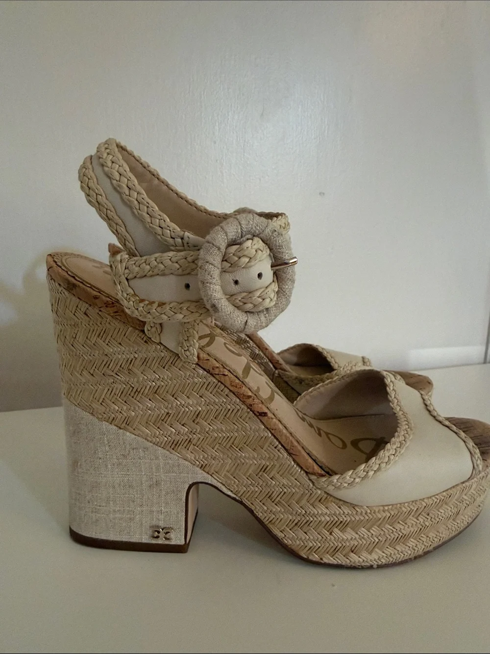 Sam Edelman Lillie Platform Wedge Sandals Cream Espadrille Braided Size 10